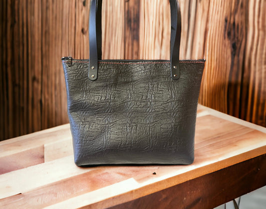 Tote Bag With Zipper - Textured Black